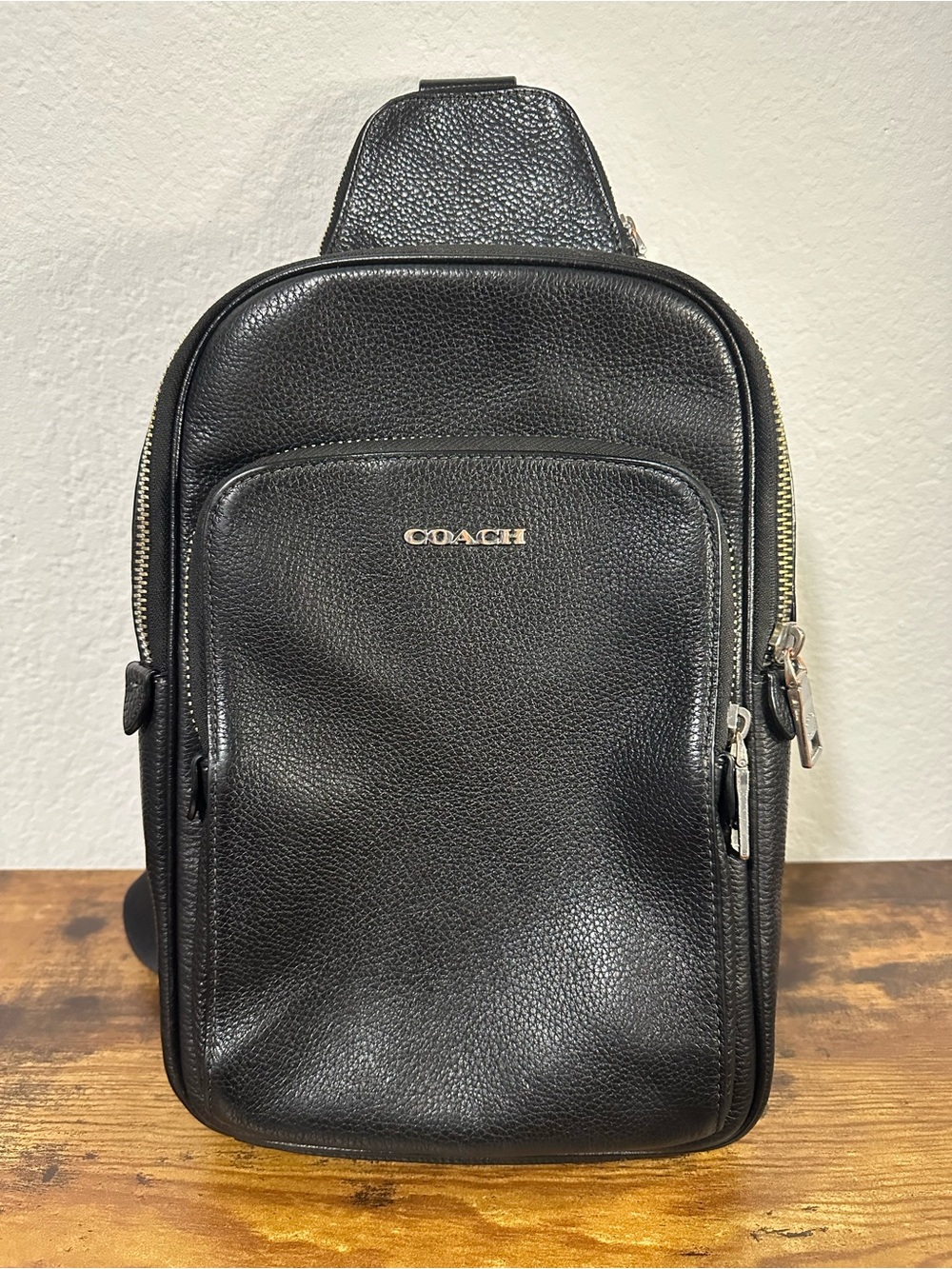 Coach Black Pebbled Leather Crossbody Sling with Gold Logo